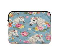 Eleganti Cavalli Bianchi Fiori Colorati Borse per Computer Portatili, Borse Imbottite Laptop per 15.6 Computer per Donne Uomini