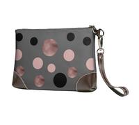 Eleganti cerchi neri finti rosa,Borsa da polso in pelle PU, pochette da donna con cerniera, portafoglio e cinturino da polso
