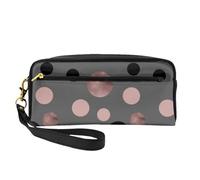 Eleganti cerchi neri finti rosa, Borsa per il trucco Borsa per cosmetici Borsa da viaggio portatile da toilette Astuccio in pelle per donne e ragazze