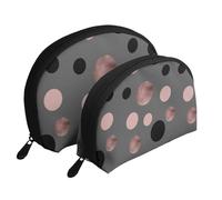 Eleganti cerchi neri finti rosa, Borsa per trucco a conchiglia Portamonete da donna Borsa da toilette piccola Borsa per cosmetici 2 pezzi