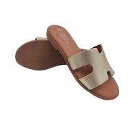 Eleganti Ciabatte Donna Estive, Sandali Bassi Cuoio, Ciabattina in Pelle Estate, Vero Made in Italy (Platino, Sistema Taglie Calzature EU, Adulto, Donna, Numero, Media, 36)