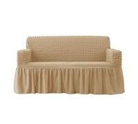 Eleganti Copridivani con Volant in Seersucker, Copridivani A Due Posti con Elastico in Vita, Copridivani Componibili Facili da Applicare E Lavabili, Coprimobili con Dark Beige 4 seaters (235-300cm)