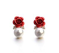 Eleganti e Popolari Orecchini da Donna in Argento Sterling 925 con Fiore di Rosa e Strass di Cristallo Perlato da Donna Professional