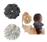 Eleganti elastici per capelli in pizzo oversize di ispirazione francese, in tessuto di cotone di alta qualità, elastici per capelli grandi, per tutti i tipi di capelli, elastici in chiffon, 2 pezzi