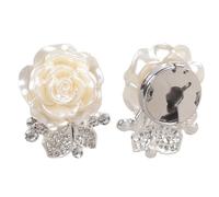 Eleganti gemelli da donna per camicia con perle e cristalli con accenti dorati, accessori per camicetta per eventi formali (2 pezzi) con fiore di camelia, Misura unica, come descritto, come descritto