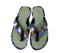 Eleganti infradito da uomo estive in paglia con suola in bambù, infradito comode per casa, in tela, pantofole traspiranti, sandali flip-flop comodi, slip-on con punta scollata, Blu, 42 EU