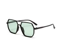 Eleganti occhiali da sole aviatore per uomo e donna accessorio di moda urbano con design retrò per uso casual e quotidiano (Nero/verde chiaro)