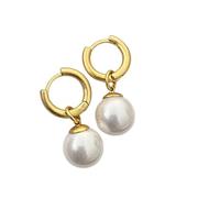 Eleganti orecchini a cerchio con pendente di perle oversize da donna, cerchi spessi placcati in oro 14K con grande goccia di perle, estetici vintage francesi per il compleanno anniversario, 2,9 cm