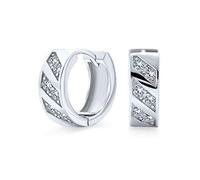 Eleganti Orecchini a Cerchio Piccoli con Striscia di Accento in Zirconia Cubica CZ per Donna e Uomo in Argento Sterling .925
