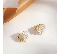 Eleganti orecchini a clip con perle in ottone e acciaio bianco elettrico, adatti per persone senza piercing all'orecchio che cercano stile e comfort (96)