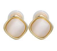 Eleganti orecchini a clip quadrati con cristalli opali bianchi taglio cuscino, ipoallergenici per orecchie sensibili, perfetti per l'uso quotidiano, Metallo, Nessuna pietra preziosa