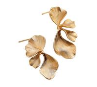 Eleganti orecchini a forma di fiore in lega d'oro con delicati dettagli a foglia, ideali per accessori