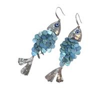 Eleganti orecchini a goccia con scala di pesce blu, design artistico a disco rotondo, alla moda, orecchini decorativi a squame di pesce blu