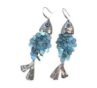 Eleganti orecchini a goccia con scala di pesce blu, design artistico a disco rotondo, alla moda, orecchini decorativi a squame di pesce blu