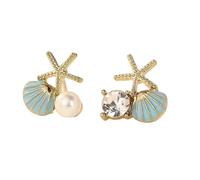 Eleganti orecchini a perno a forma di stella marina con perle finte e zirconi per le donne gioielli in lega leggera da donna regalo per occasioni speciali, Misura unica, come descritto, come descritto