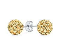 Eleganti Orecchini A Perno In Argento Sterling .925, Rotondi, Con Pietre Scintillanti Di Cristallo Disco Ball, Diametro 8MM, Placcati In Oro Giallo, Per Donne Adolescenti