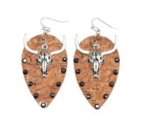 Eleganti orecchini a perno in pelle PU a forma di teschio con testa di bue, ipoallergenici, comodi e leggeri, per l'uso quotidiano, per feste, leggeri, comodi per pelli sensibili, Misura unica, come