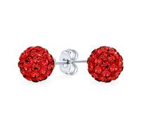 Eleganti Orecchini A Perno Rotondi Di Cristallo Scintillante Pave Disco Ball Rossi In Argento Sterling .925 Per Donne Adolescenti