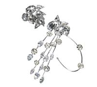 Eleganti orecchini a polsino con nappe con strass, raffinati orecchini con nappe, impreziositi da brillanti strass per qualsiasi abbigliamento, orecchini da sera da donna, Misura unica, come descritto