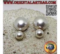 Eleganti Orecchini Argento 925‰ da lobo a doppia perla fronte retro