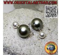 Eleganti Orecchini Argento 925‰ da lobo a doppia perla fronte retro