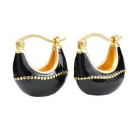 Eleganti orecchini da donna a forma di onda nera - Orecchini placcati in oro 18 carati in lega di rame con finitura smaltata lucida, dettagli eleganti in PVC, Taglia unica, Lega di rame, doratura