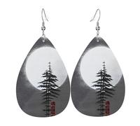 Eleganti orecchini da donna in pelle con stampa albero di pino lunare, gioielli pendenti a goccia, accessorio leggero con glitter, taglia unica, in pelle, senza pietre preziose, taglia unica, in pelle