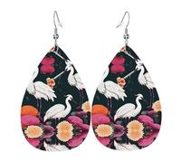 Eleganti orecchini da donna in pelle con stampa crisantemo a due gru - leggeri pendenti a goccia, perfetti per ragazze accessori, Misura unica, Pelle