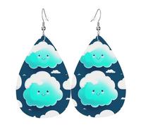 Eleganti orecchini da donna in pelle con stampa di due nuvole timide - gioielli pendenti a goccia, accessorio leggero con glitter, taglia unica, in pelle, senza gemme, taglia unica, pelle, senza