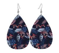 Eleganti orecchini da donna in pelle con stampa di uccellini blu e arancioni - leggeri pendenti a goccia, perfetti per ragazze accessori, Misura unica, Pelle