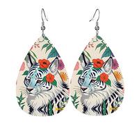 Eleganti orecchini da donna in pelle con stampa tigre bianca, gioielli pendenti a goccia, accessorio leggero con glitter, taglia unica, in pelle, senza pietre preziose, taglia unica, in pelle, senza
