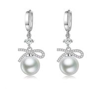 Eleganti orecchini da donna, orecchini a cerchio in argento placcato con perle con fiocco 40 x 12 mm, per la festa del papà