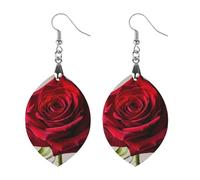 Eleganti orecchini in legno con rosa rossa da donna, gioielli vintage eleganti in legno, orecchini leggeri per matrimoni, feste, regalo di tutti i giorni, Love, Legno, Legno