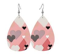 Eleganti orecchini in pelle con stampa astratta con grafico d'amore da donna, gioielli pendenti a goccia, accessorio leggero con glitter, taglia unica, in pelle, senza pietre preziose, taglia unica