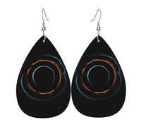 Eleganti orecchini in pelle misteriosi con stampa di buchi neri cosmici da donna, gioielli pendenti a goccia, accessorio leggero con glitter, taglia unica, in pelle, senza gemme, taglia unica, pelle