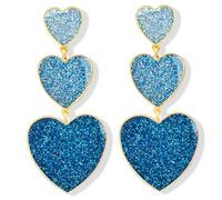 Eleganti orecchini pendenti a forma di cuore lunghi smaltati con lettera d'amore, unici e personalizzati, a forma di cuore rosso, da donna, regalo di Natale e San Valentino (orecchini a cuore blu)