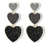 Eleganti orecchini pendenti a forma di cuore lunghi smaltati con lettera d'amore, unici personalizzati, a forma di cuore rosso, per donne, regalo di Natale e San Valentino (orecchini a cuore nero)