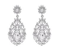 Eleganti orecchini pendenti a forma di fiore di perle con nappa, per spose, damigelle d'onore, brillanti strass a grappolo, orecchini da sposa, con zirconia cubica, gioielli lunghi per matrimonio e