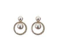 Eleganti orecchini pendenti con cerchio di perle e cristallo da donna, gioielli placcati in oro 14K, leggeri 2g, perfetti per abbigliamento quotidiano e occasioni speciali