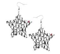 Eleganti orecchini pendenti da donna con folla di pinguini, scintillanti orecchini pendenti a forma di stella, gioielli alla moda per una serata fuori, One Size, Pelle