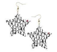 Eleganti orecchini pendenti da donna con folla di pinguini, scintillanti orecchini pendenti a forma di stella, gioielli alla moda per una serata fuori, One Size, Pelle