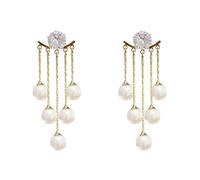 Eleganti orecchini pendenti da donna, con nappe di perle, orecchini lunghi pendenti a forma di stella con cristalli scintillanti, gioielli a più fili per occasioni quotidiane e formali