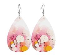 Eleganti orecchini pendenti da donna con stampa a frammento di colore - gioielli leggeri in pelle a goccia, perfetti per feste alla moda, Misura unica, Pelle