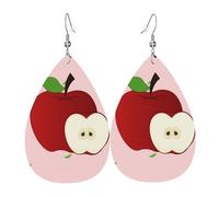 Eleganti orecchini pendenti da donna con stampa a mela rossa in stile cartone animato, gioielli leggeri in pelle a goccia, perfetti per feste alla moda, Misura unica, Pelle