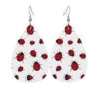 Eleganti orecchini pendenti da donna con stampa coccinella a sette stelle, gioielli leggeri in pelle a goccia, perfetti per feste alla moda, Misura unica, Pelle