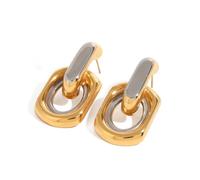 Eleganti orecchini pendenti rotondi a due toni per le donne geometrici vintage in metallo design a goccia per abbigliamento casual o formale orecchini a goccia, Misura unica, come descritto, come