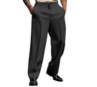 Eleganti pantaloni chino da uomo, pantaloni da golf, elasticizzati, slim fit, da golf, comodi e pratici, per il lavoro e il tempo libero, taglio dritto con pieghe in vita e tasche, Nero , XL