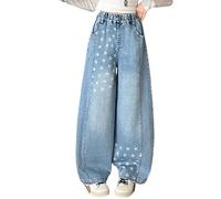 Eleganti Pantaloni Denim Elasticizzati per Ragazze Comodi Casual con Design a Cinque Tasche per Scuola e Giornate Quotidiane (D-Light Blue, 6-7 Years)