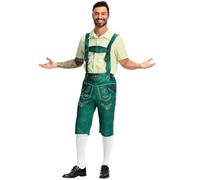 Eleganti pantaloni per costume tradizionale bavarese, in pelle, con bretelle, in pelle, per uomo, Oktoberfest, pantaloni in pelle, salopette bavaresi, T01 verde., M