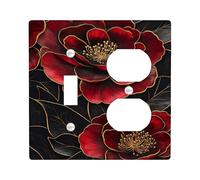 Eleganti piastre di copertura per interruttore della luce floreale, design camelia rosso intenso per decorazioni domestiche, piastre da parete in termoplastica di alta qualità, duplex a levetta di